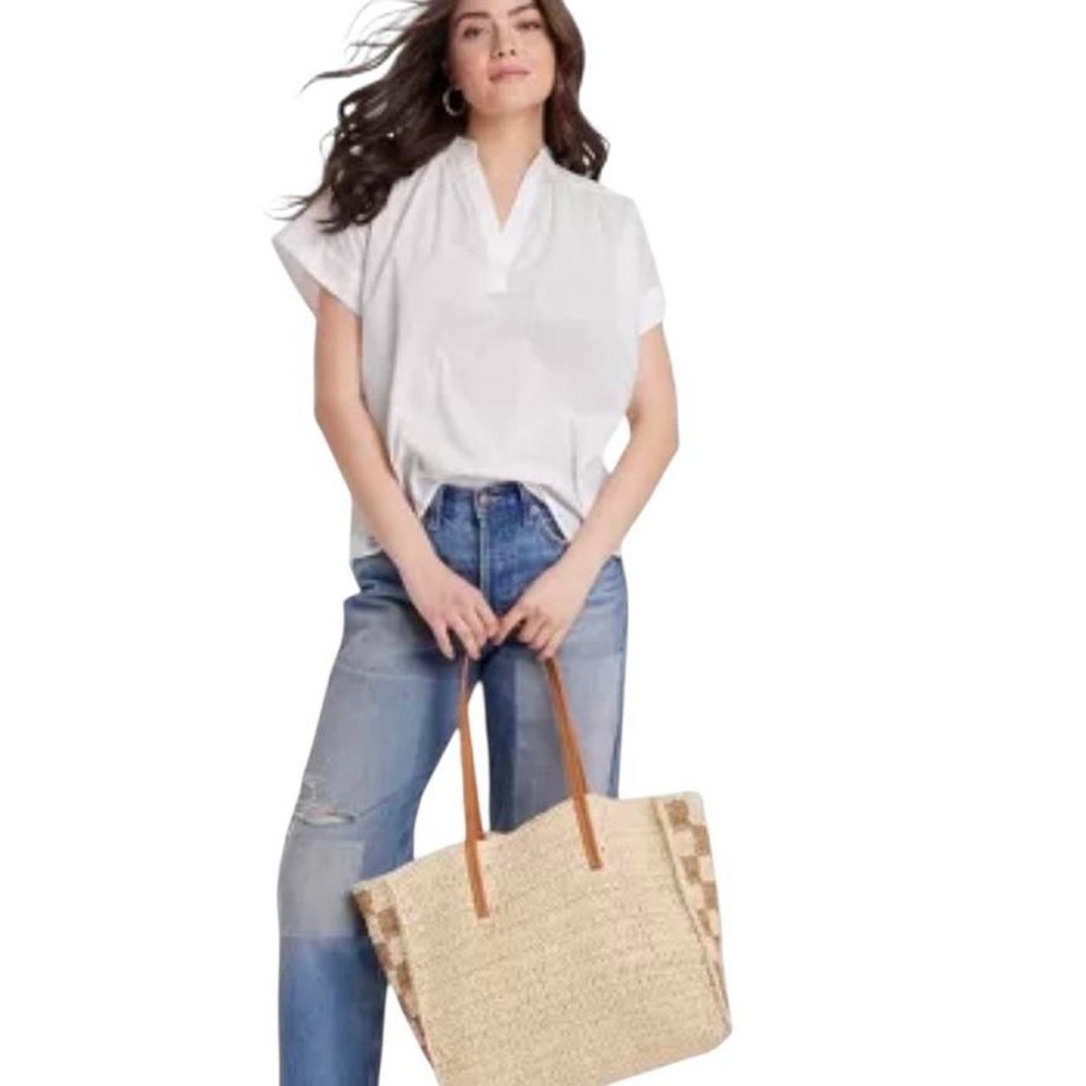 Universal Thread Women's Popover Short Sleeve Blouse White M - Picture 3 of 4